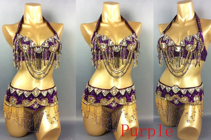 Sexy Belly Dance Costume Set for Women – 2-Piece Bra & Belt Outfit for Sizes 34D/DD,36D/DD,38/D/DDD,40B/C/D,42D/DD