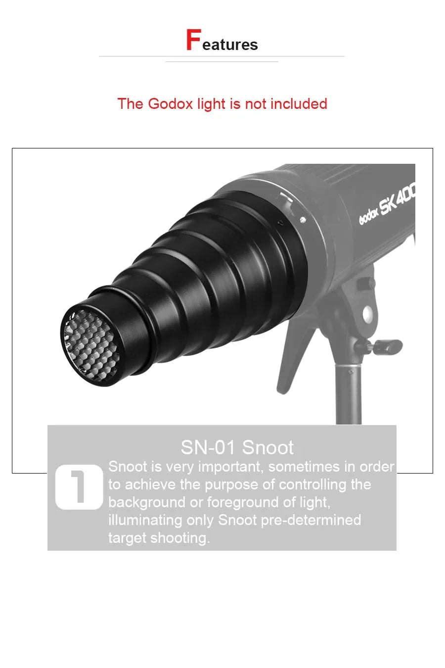 GODOX SN-01 Bowens Mount Large Snoot – Professional Studio Light Fitting for Godox S-Type, DE300, SK400 II