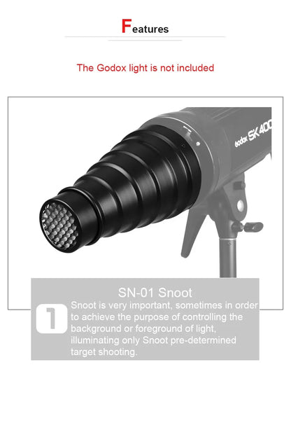 GODOX SN-01 Bowens Mount Large Snoot – Professional Studio Light Fitting for Godox S-Type, DE300, SK400 II
