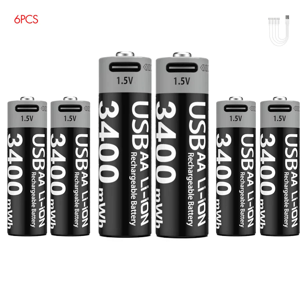 MATOV USB Rechargeable Li-ion AA 3400mWh & AAA 1100mWh 1.5V Batteries Pack