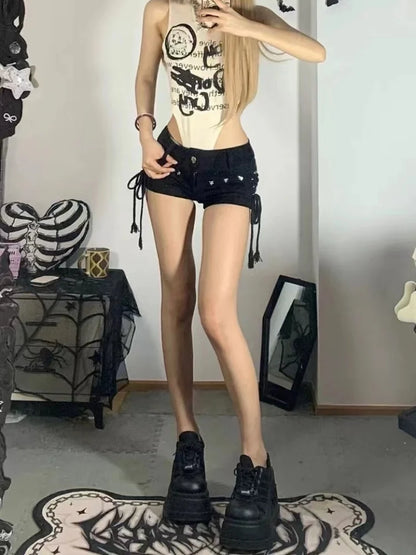Women’s Skinny Lace-Up Shorts — Popular Streetwear Daily Holiday Fashion Sexy American Retro Leisure
