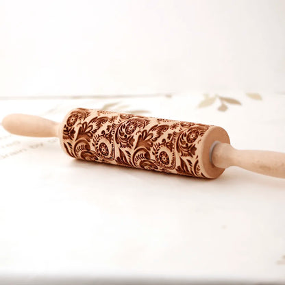 Arjmide 35X4.5CM European Retro Flower Window Grilles Wooden Embossed Cookies Rolling Pin - Deep Engraved 3D Mold for Baking - ZM006