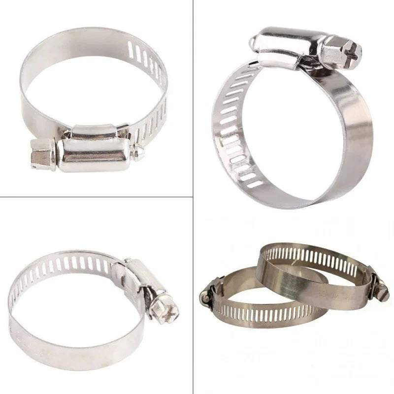 5–10PCS Stainless Steel Adjustable Hose Clamps – Worm Drive Fuel Line Clips, 8–152mm Adjustable Size for Plumbing & Automotive Use