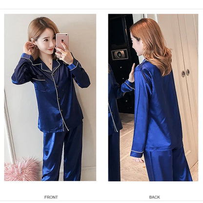 2024 Women's Silk Pajama Set – Sexy Long-Sleeve Cardigan Sleepwear, Ice Silk Pijamas for Home Comfort