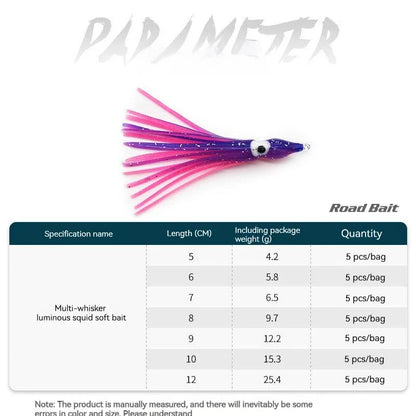 PRO BEROS 5Pcs Luminous Octopus Fishing Lures - Silicone Squid Skirts Glow Bait for Tuna Trolling & Sea Jigging