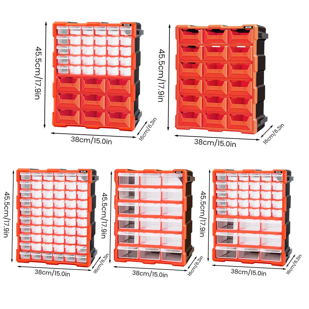 AIRAJ 18in Plastic Drawer Storage Cabinet – 18/39/60 Drawer Organizer for Garage, Beads, LEGO, and Makeup Storage