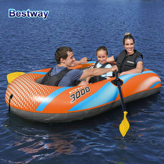 Bestway 61136/61140/61142/61146 Heavy-Duty Inflatable Kayak – 1-3 Person PVC Rafting Boat for Adventure & Thrilling Rides