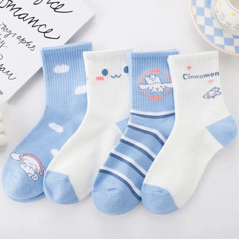 New Sanrio Cinnamoroll Cartoon Socks — Cute Unisex Mid-Calf Socks for Kids & Adults, Perfect for Autumn & Winter