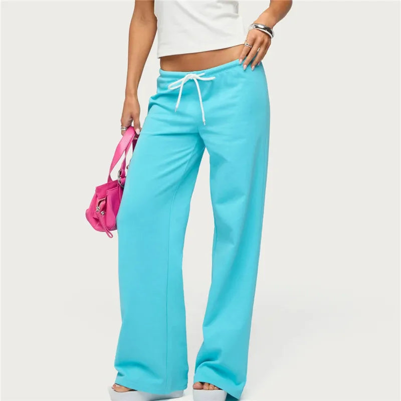 Y2K Low-Rise Flare Sweatpants - Women's Drawstring Wide-Leg Bootcut Casual Streetwear Trousers