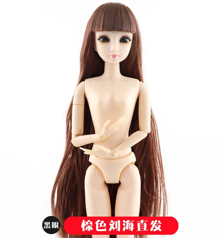 30cm Fashion Doll – 1/6 BJD Body with 3D Eyes, Long Wig, Princess Makeup DIY Toy for Girls