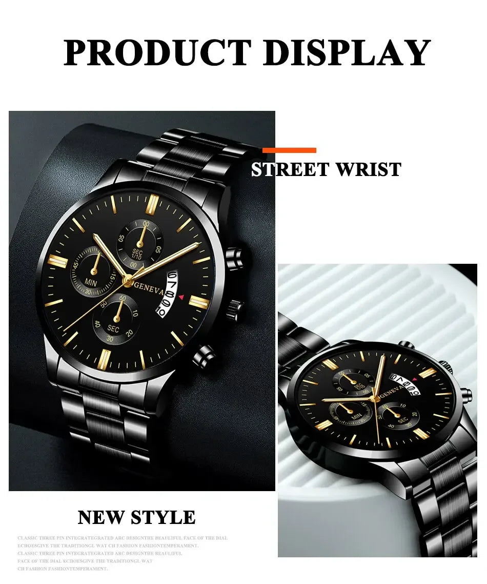 Fashion Men's Stainless Steel Watch – Luxury Quartz Wristwatch with Calendar for Business & Everyday Wear