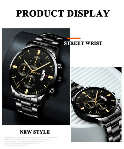 Fashion Men's Stainless Steel Watch – Luxury Quartz Wristwatch with Calendar for Business & Everyday Wear