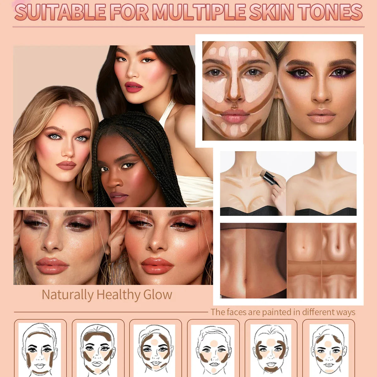Multi-Color Natural Conforming Shadow Repair Stick – 3D Light Concealer, Blush & Multi-Functional Highlight Stick