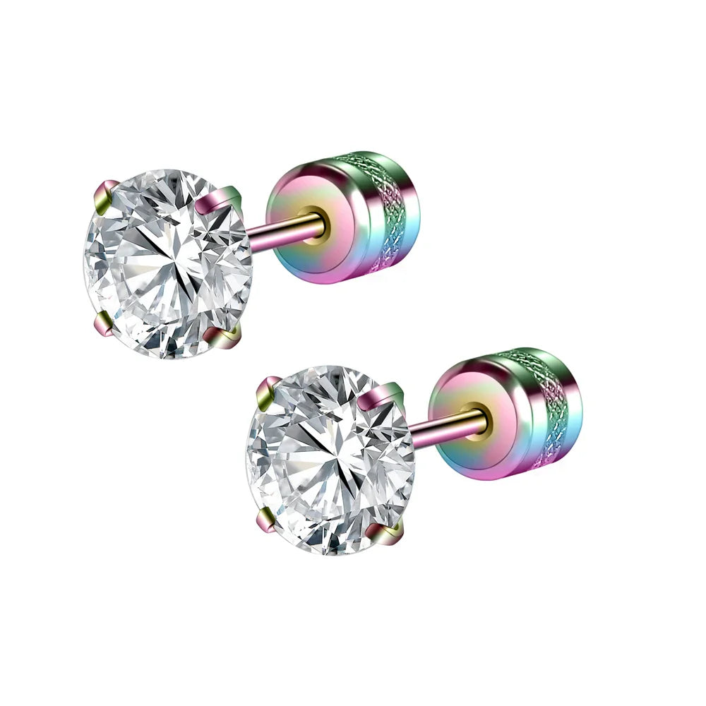 Medical Stainless Steel Crystal Zircon Ear Studs – Hypoallergenic Tragus & Cartilage Screw Piercing Earrings Jewelry