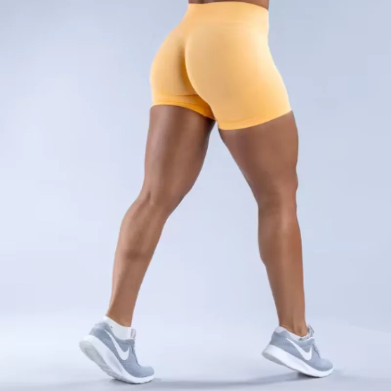 Women's Fitness Sports Leggings – Seamless Low Rise Three-Part Pleated Yoga Shorts for Gym & Workout