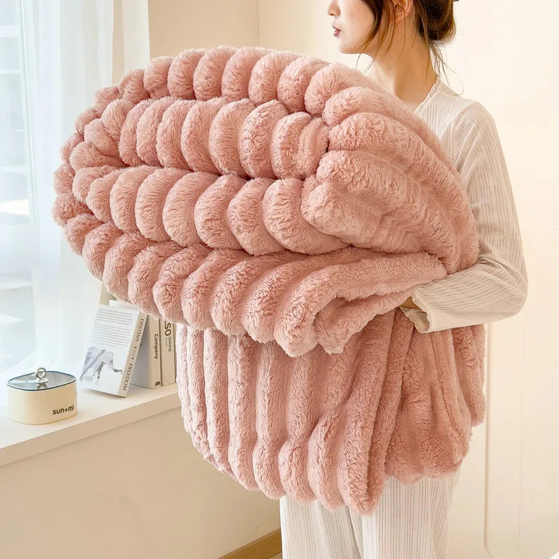 Thickened Wide Striped Flannel Blanket – Multi-Functional Sofa, Bed Sheet & Nap Throw Blanket for All-Season Comfort