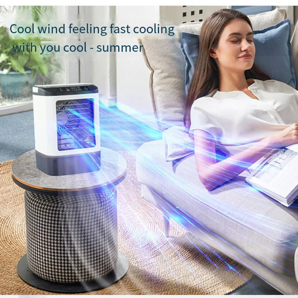 USB Portable Mini Air Conditioner Fan – 3-Speed Desktop Cooling Fan with LED Night Light, Air Cooler for Home, Office, and Camping