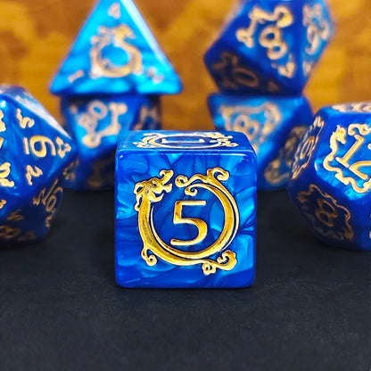 DND 7-Piece Dragon Pattern Polyhedral Dice Set – Role-Playing D&D TRPG Board Game Accessories