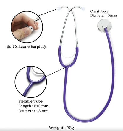 Portable Single Head Stethoscope — Professional Cardiology Medical Device for Doctors, Nurses, Students, and Vets