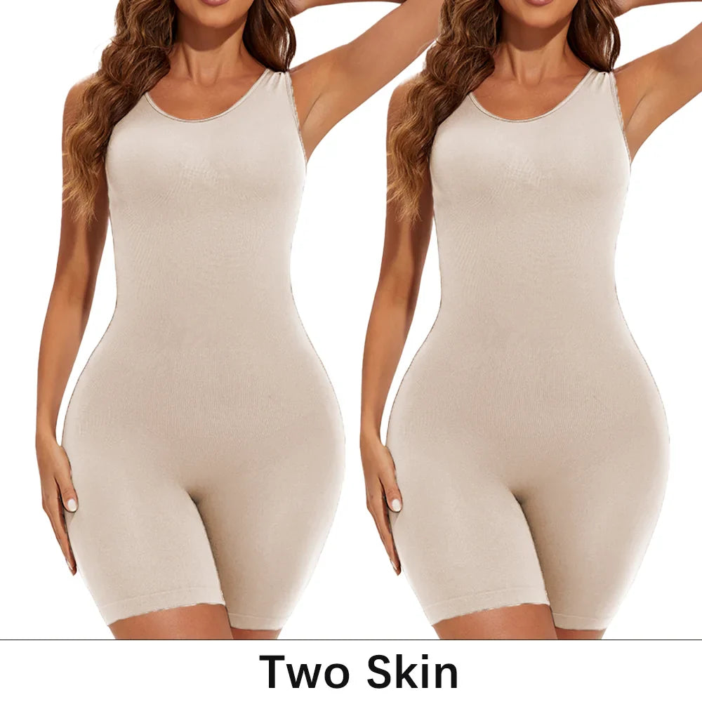 POKARLA Sexy Full Coverage Bodysuit – Seamless Thigh Slimming Wide Shoulder Shapewear Jumpsuit