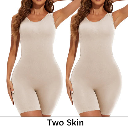 POKARLA Sexy Full Coverage Bodysuit – Seamless Thigh Slimming Wide Shoulder Shapewear Jumpsuit