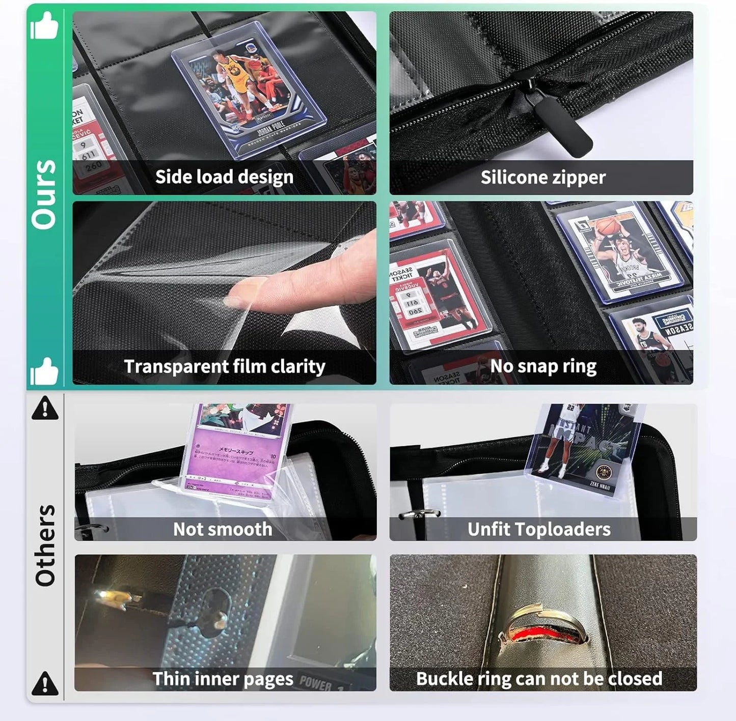 Toploader Card Binder — 9-Pocket Double-Sided Trading Card Album Holder for 3x4'' Cards
