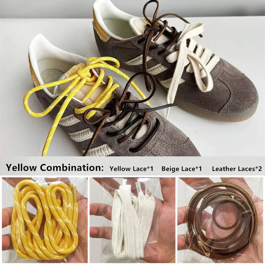 4PCS Vintage DE Leather Shoelaces Set – Round & Flat DIY Sports Casual Shoe Laces Combination