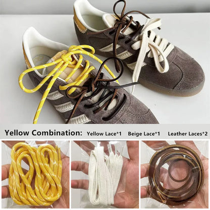 4PCS Vintage DE Leather Shoelaces Set – Round & Flat DIY Sports Casual Shoe Laces Combination