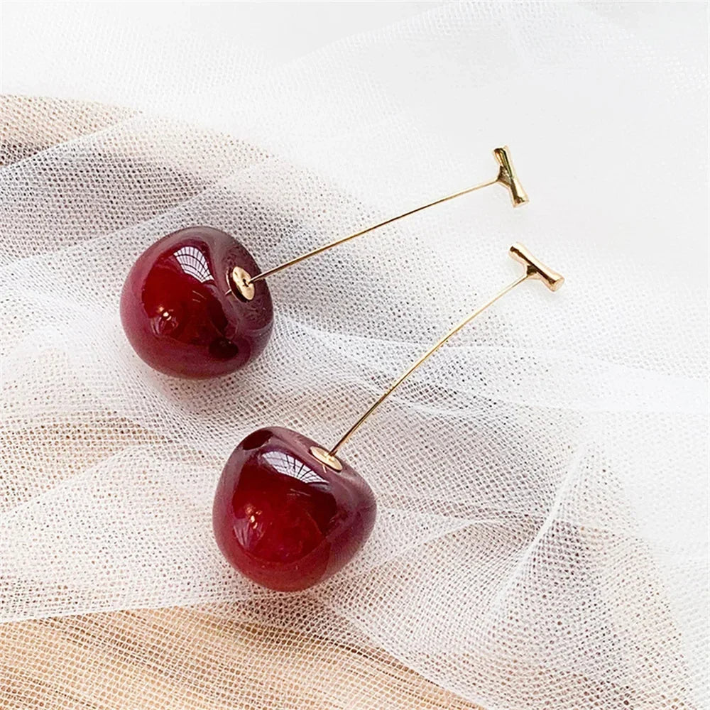 Red Cherry Earrings for Women - Fruit Statement Dangle Earrings, Korean Jewelry for Weddings and Parties, Perfect Gift