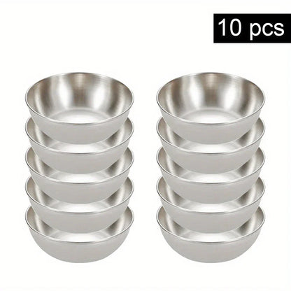 10Pcs Stainless Steel Sauce Dishes Set – Mini Round Seasoning Bowls & Small Appetizer Plates