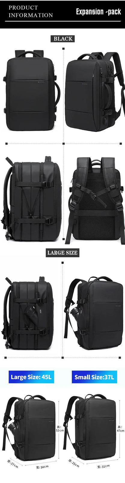 BANGE Expandable Men’s Waterproof Laptop Backpack – 17.3" Large Capacity Hiking & Travel Bag