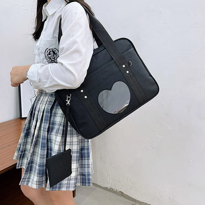 Japanese Lolita Heart JK School Bag | Fashion PU Oxford Handbag for Women, Students & Cosplay Anime Shoulder Bag