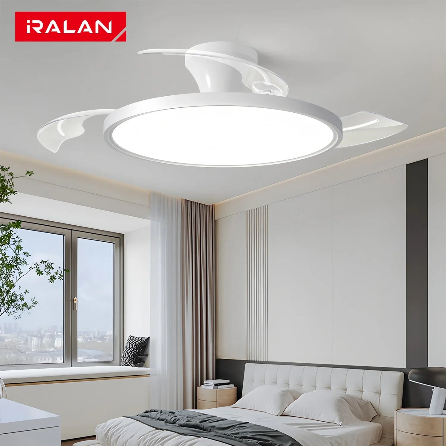 Modern Invisible Ceiling Fan with LED Light - DC Motor, Large Air Volume & Remote Control for Bedroom and Dining Room
