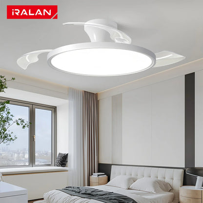 Modern Invisible Ceiling Fan with LED Light - DC Motor, Large Air Volume & Remote Control for Bedroom and Dining Room