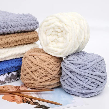 100g Chenille Knitting Yarn – Soft Thick Cotton Ice Strip Wool for DIY Hand Knitting Scarves & Crafts