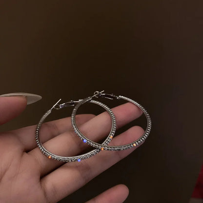 Women’s Shiny Large Circle Cross Hoop Earrings – Rhinestone Geometric High-End Fashion Jewelry