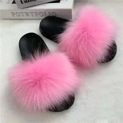 Summer Faux Fur Slippers for Women – Indoor Plush Furry Slides, Fluffy Flip Flops & Casual House Shoes