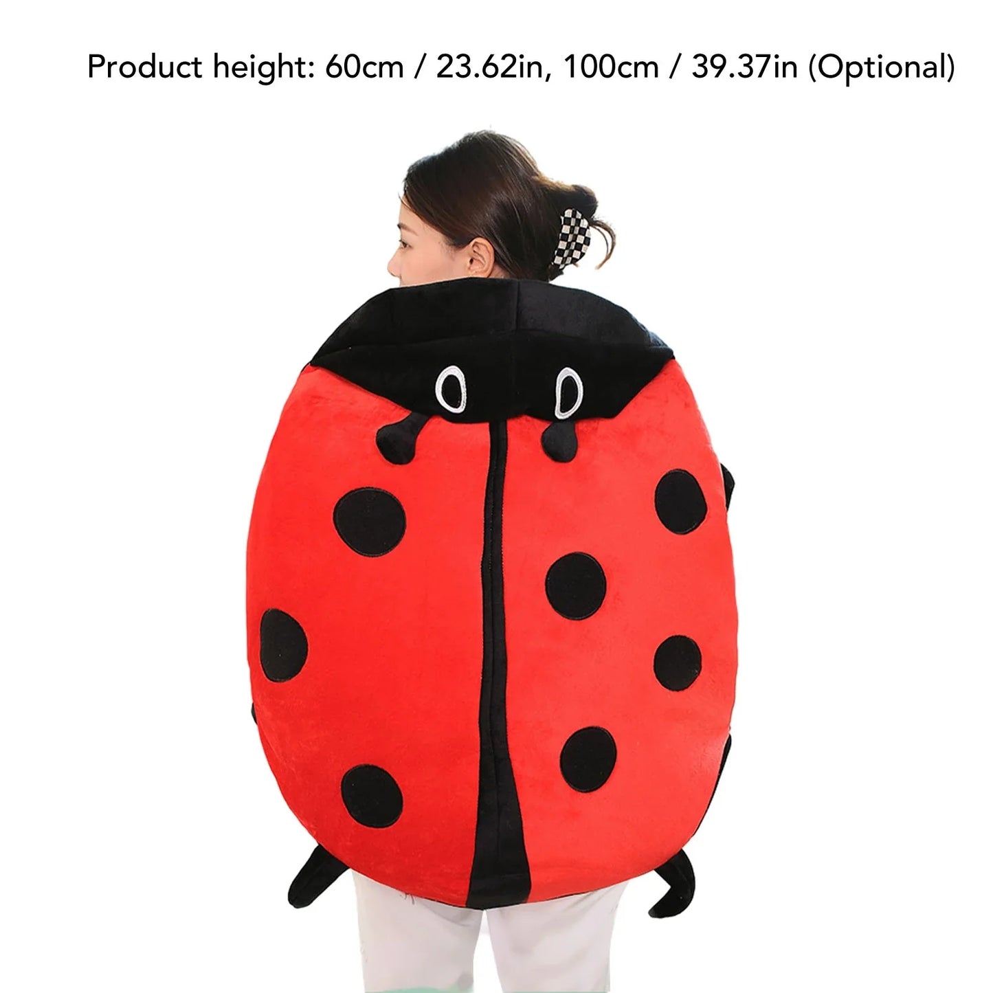 Wearable Ladybug Plush Pillow – Cute 60cm/23in Oversized Stress-Relief Sleeping Pillow for Kids & Adults