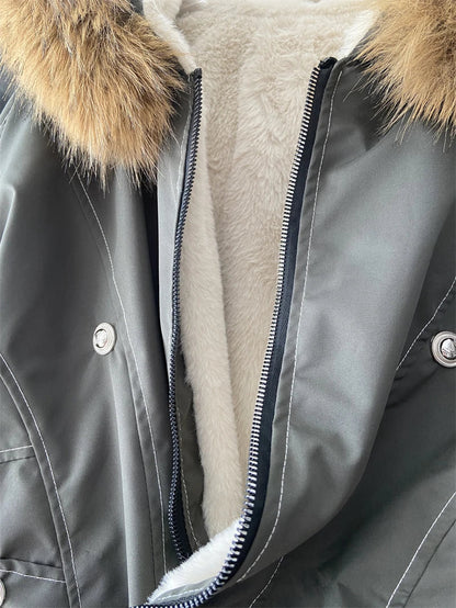 ZAROY Y2K Fur Collar Hooded Parka – Thick Padded Gothic Winter Jacket Streetwear for Men & Women