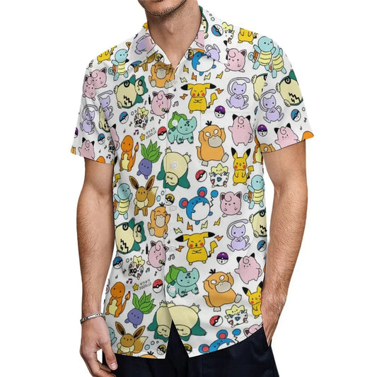 Summer Men's Short Sleeve Shirt – Cute Animal Print, Open Button Lapel, Comfortable Casual Top