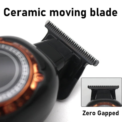 Kemei KM-999 Hair Trimmer for Men – DLC T-Blade, Zero Gapped, LED Display, Cordless USB Professional Hair Clipper