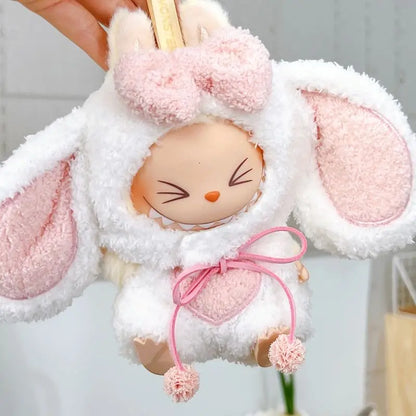 Labubu 17cm Doll Clothes — Long Eared Furry Rabbit Costume DIY Outfit