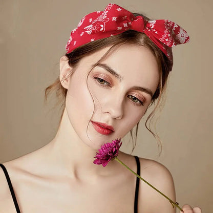Fashion Paisley Bandana Headband — Knotted Bow Rabbit Ear Turban Hairwrap for Women & Girls