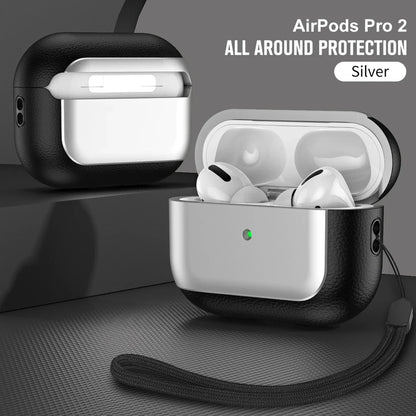 Luxury Leather Pattern Earphone Case for AirPods Pro 2/3/4 – Shockproof ANC Cover with Lanyard