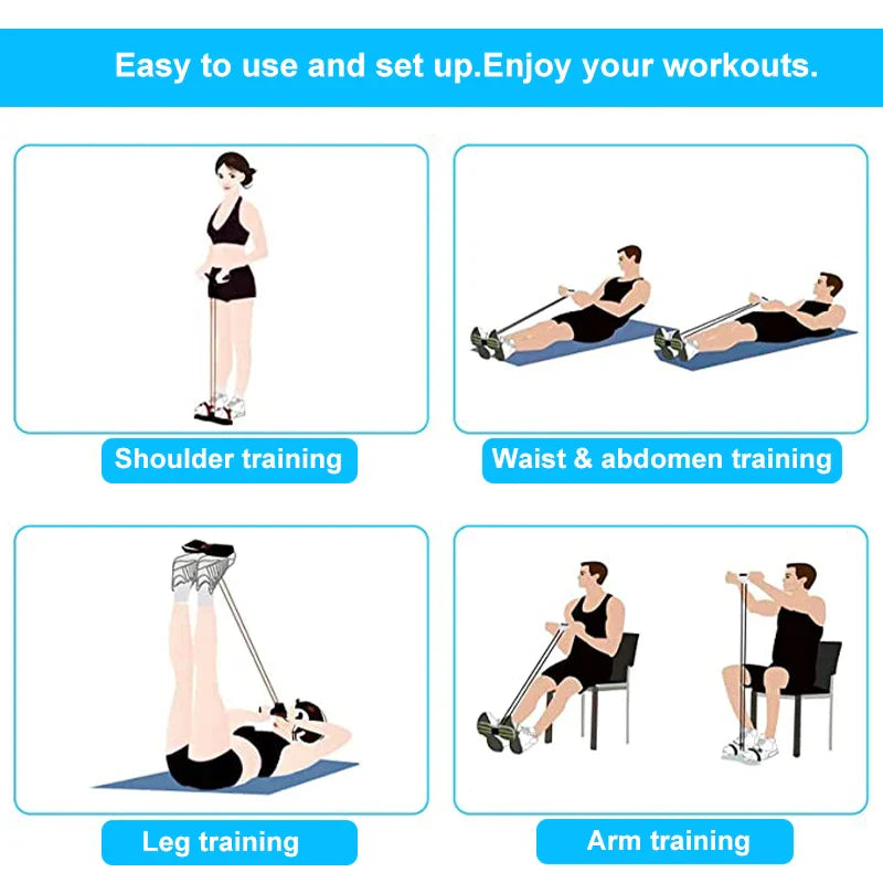4-Tube Resistance Bands Yoga Pedal Puller - Elastic Pull Rope Fitness Equipment for Abdomen, Waist, Arm Training