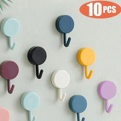 10PCS Self-Adhesive Wall Hooks – Strong No-Drill Hangers for Coats, Bags, Towels & Kitchen, Home Storage Accessories