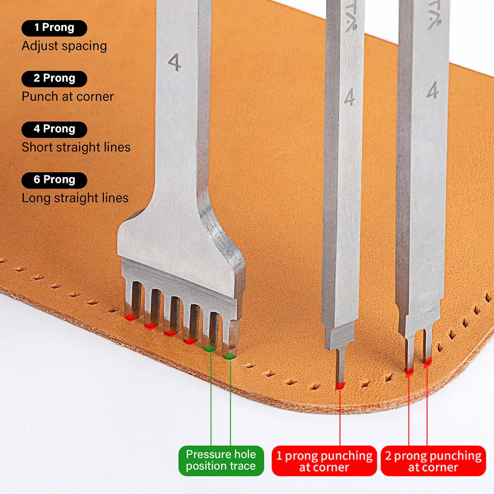 WUTA Leather Chisel Tool – Diamond Pricking Iron with 3/4/5/6mm Hole Punch for Stitching & Leathercraft