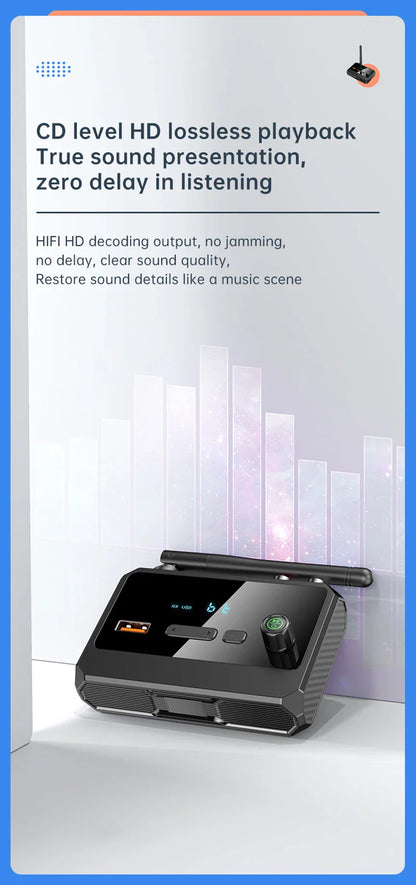Bluetooth 5.3 Audio Receiver with USB U-Disk Play | RCA, 3.5mm AUX, Optical Fiber Wireless Adapter for Car Speakers