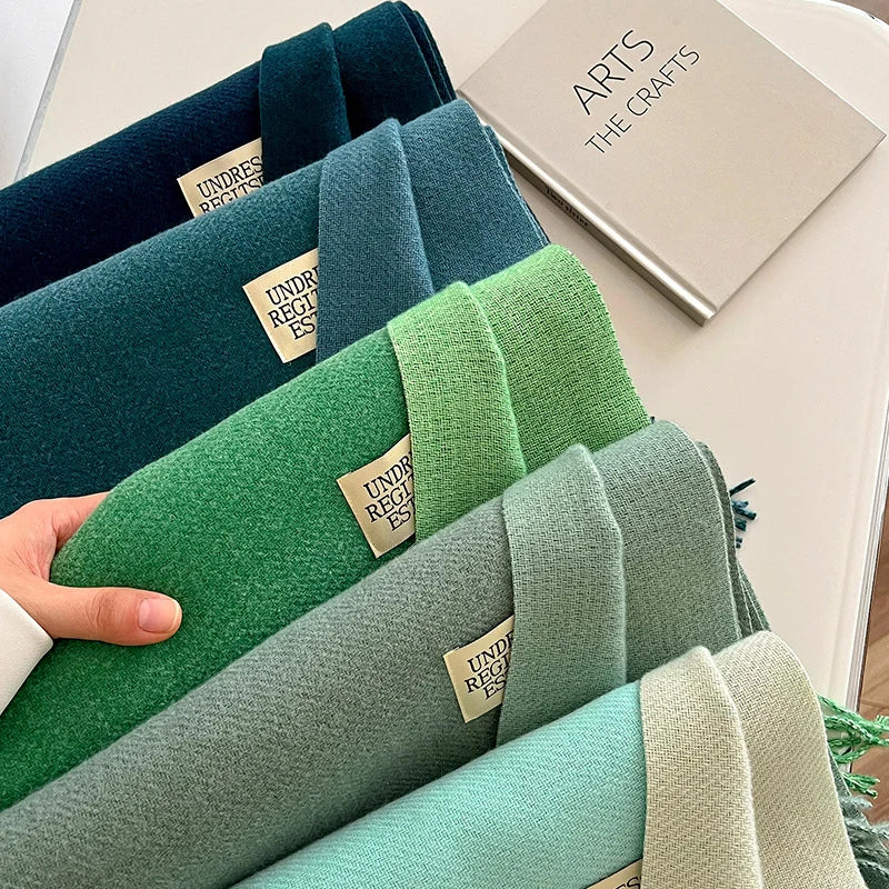 Cashmere Warm Scarf: Double-Sided Winter Pashmina Wrap with Tassel - Fashionable Design, Various Colors