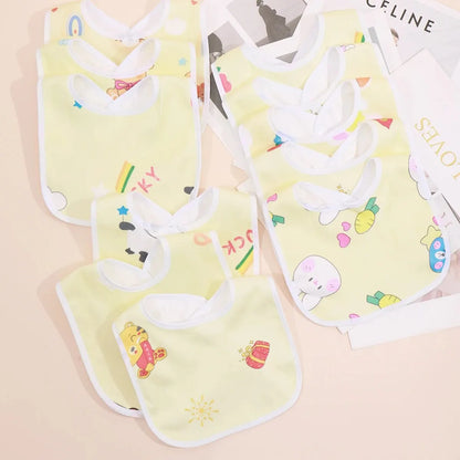 5PCS Baby Cartoon Snap Bibs - Super Soft Waterproof Crystal Velvet Newborn Feeding & Saliva Towels